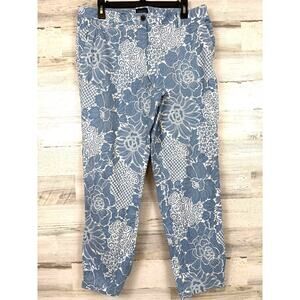 Talbots Womens 12 Blue White Floral Relaxed Cotton Casual Chino Ankle Pants